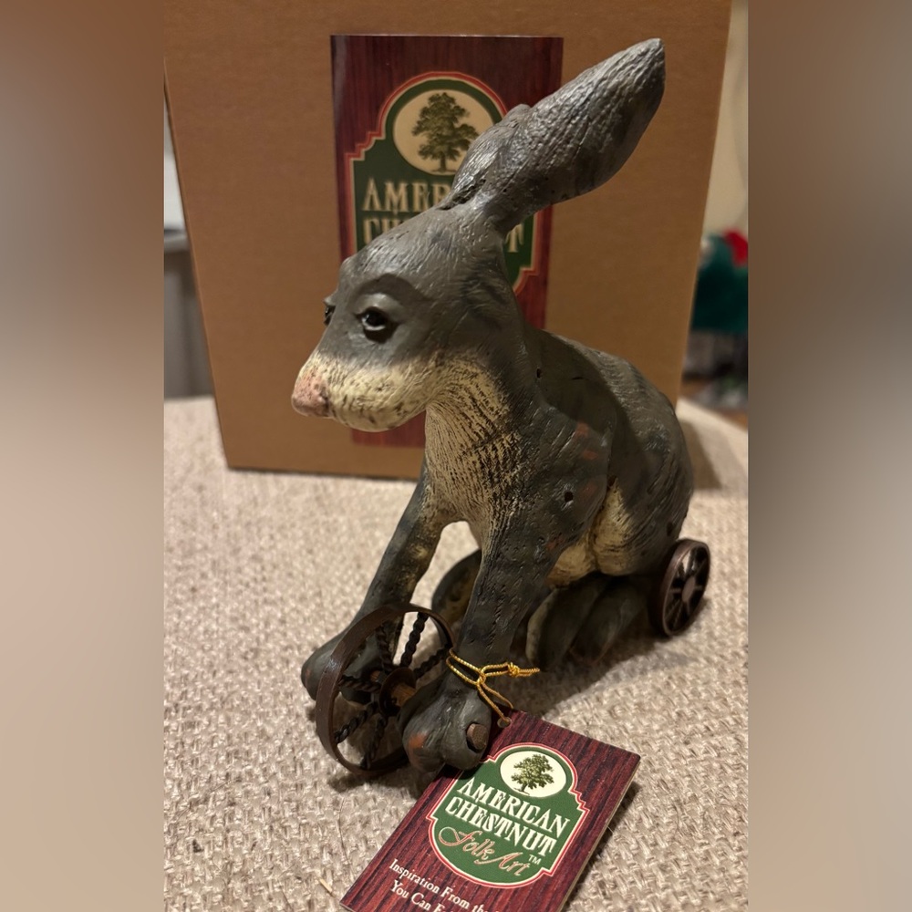 American Chestnut Folk Art AM 1005 Joshua Rabbit Pull Toy